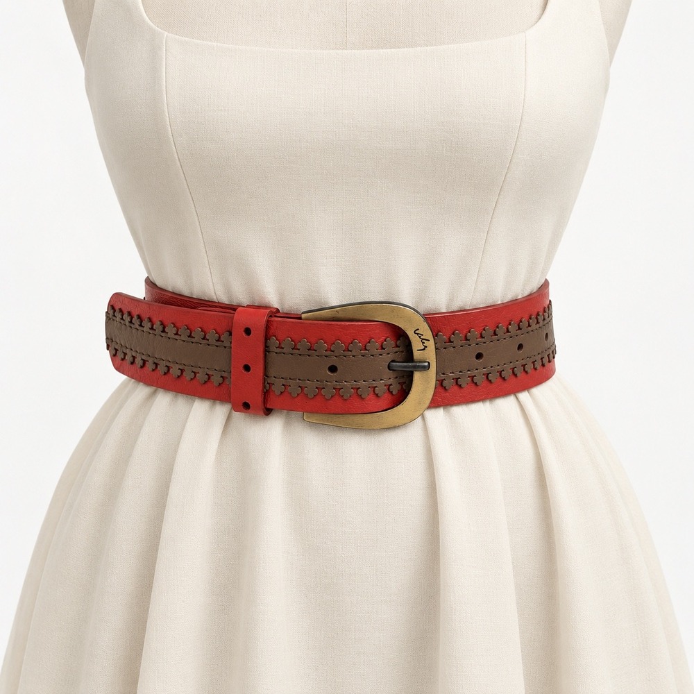 Velez Artisan Leather Belt Size XL Red Brown Western Artisan Boho Folk Columbia